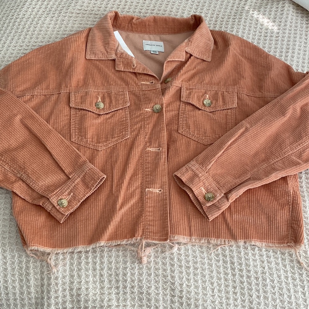 American eagle cropped corduroy shirt peach color